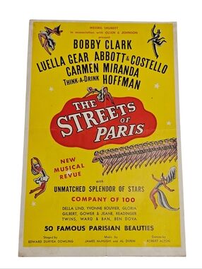 1939 Broadway Flyer "The Streets Of Paris" Carmen Miranda, Abbott & Costello